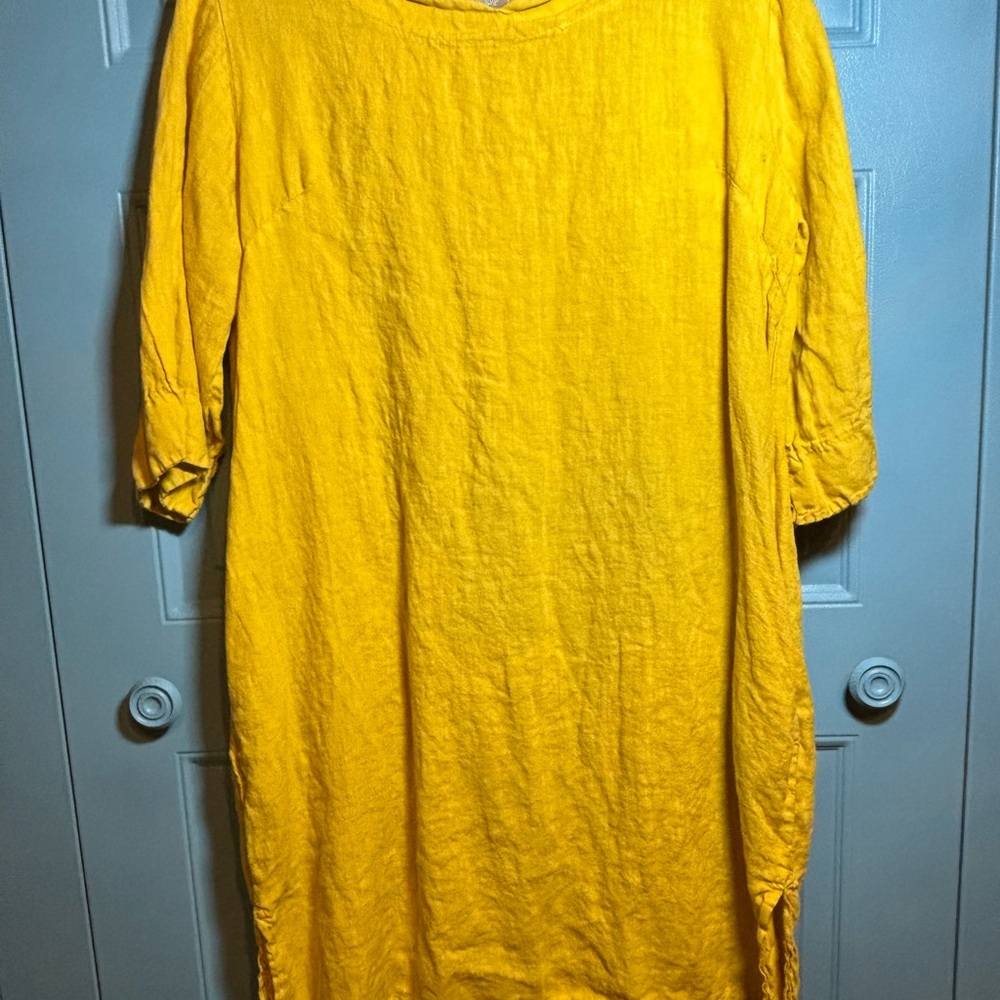 Yellow Linen Dress with pockets italian